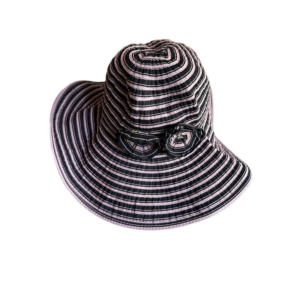 Empire Fashion USA Wide Brim Sun Hat Black & Pink Stripes One Size Fits All 100% - Picture 2 of 5